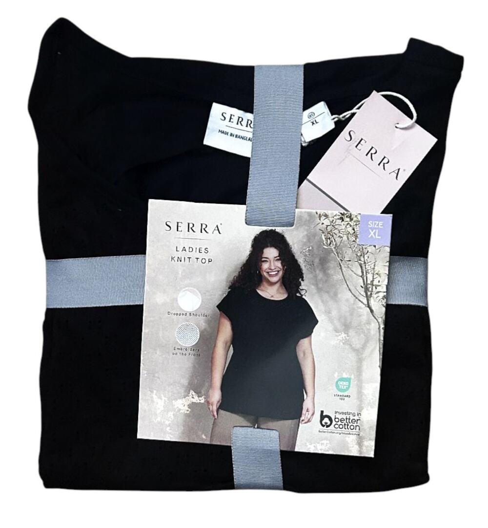 NWT Serra Eyelet Embroidered Black Knit Top XL